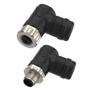 M12 Field Wireable Screw Connection - Angled (Female & Male) Plastic Housing & Metal Coupling Nut